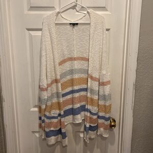 Charlie B‎ Women’s XL Cardigan Sweater Long Open Front Striped Knit Cozy